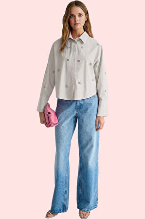 Kadın Düz Desen Basic Gömlek Uzun Kollu Terrycotton Kumaş Yaz Günlük Kullanım Modern Tasarım