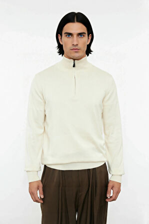 Erkek Düz Desen Regular Fit Fermuarlı Yarım Balıkçı Yaka Triko Kazak Kışlık Rahat Giyim Kaliteli