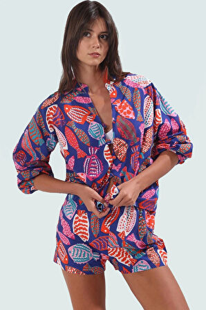 Rahat Yazlık Pamuk Balık Desenli Plaj Şort Bluz Takımı Oversize Özenle Seçilmiş Premium Kalite