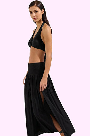 Kadın Yazlık Maxi Etek Kalem Kalıp Crinkle Dokuma Yırtmaçlı Şık Plaj Stili Günlük Kullanım