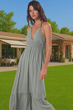 Pamuklu Elastan Maxi Elbise Etnik Desenli Yazlık Plaj Giysisi Trend Tasarım Seçkin Malzeme