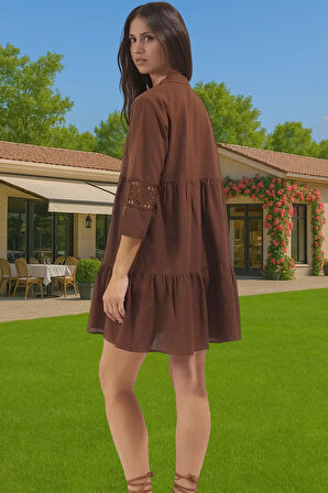 Kadın %100 Pamuk Dantelli Mini Plaj Elbisesi Rahat Yazlık Özel Tasarım Şık Görünüm Uzun Ömürlü