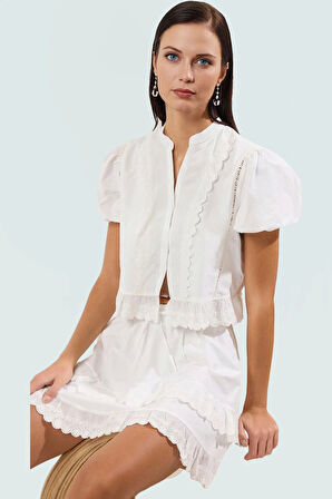 Plaj Şıklığı İçin Crop Bluz Etek Takım Dokuma Poplin Kumaş Modern Stil Dayanıklı Malzeme