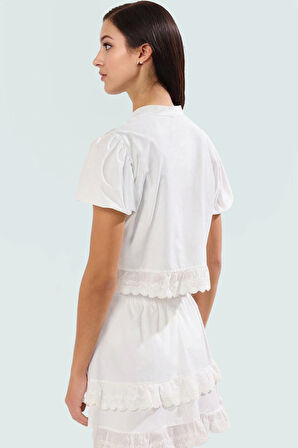 Plaj Şıklığı İçin Crop Bluz Etek Takım Dokuma Poplin Kumaş Modern Stil Dayanıklı Malzeme