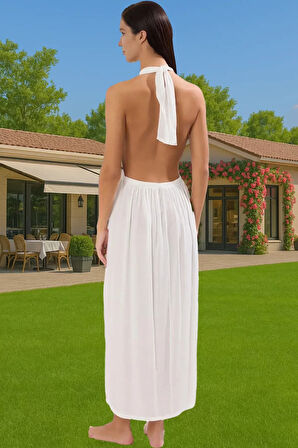 Şık V Yaka Maxi Plaj Elbisesi Rahat Kalıp Crinkle Dokuma Viskoz Kumaş Modern Stil Mükemmel Uyum