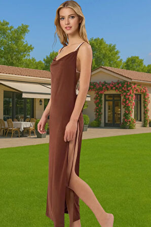 Kadın Yazlık Örme Bodycon Plaj Elbise Derin Yırtmaçlı Maxi Özenle Seçilmiş Özel Tasarım