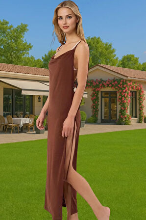 Kadın Yazlık Örme Bodycon Plaj Elbise Derin Yırtmaçlı Maxi Özenle Seçilmiş Özel Tasarım