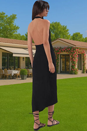 Yazlık Maxi Elbise Dokuma Kumaş Kemer Detaylı Plaj Özenle Seçilmiş Seçkin Malzeme Dayanıklı Malzeme