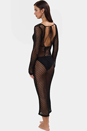 Maxi Boy Triko Plaj Elbisesi Renk V Yaka Sırt Dekolteli Kaliteli İşçilik Konforlu Kesim