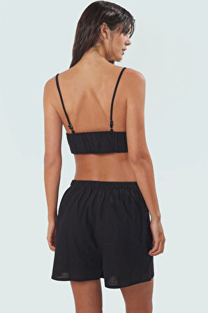 Plaj Büstiyer Şort Takımı Pamuklu Kolsuz Keten Görünümlü Seçkin Malzeme Yüksek Kalite