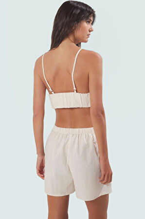 Plaj Büstiyer Şort Takımı Pamuklu Kolsuz Keten Görünümlü Seçkin Malzeme Yüksek Kalite