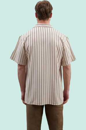 Erkek Basic Oversize Keten Karışımlı Gömlek Çizgili Apaş Yaka Rahat Günlük Kaliteli Malzeme