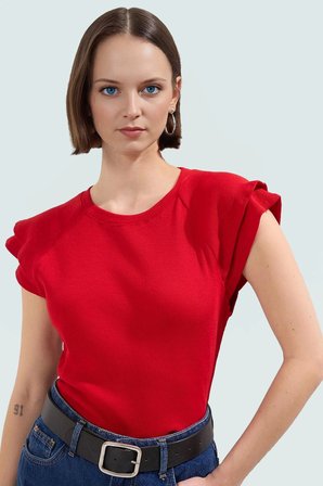Örme Kısa Kollu Pamuklu Kadın Bluz Fitted Kalıp Günlük Şıklık Trend Tasarım Kaliteli İşçilik