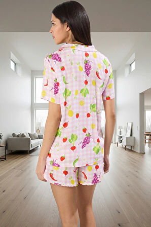 Şık Sebze Desenli Viskoz Pijama Takımı Rahat ve Nefes Alabilir Modern Stil Günlük Kullanım İçin
