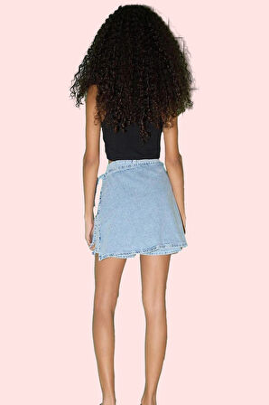 Kadın Pamuklu Denim Şort Etek; Yüksek Bel Boru Paça Düz Desen Günlük Stil Kaliteli Malzeme