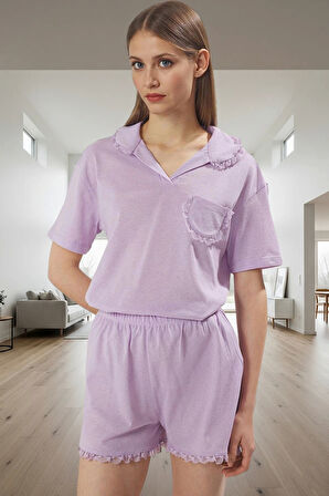 Rahat Yazlık Hamile Pijama Takımı Kısa Kol Dantelli Pamuklu Özel Tasarım Konforlu Kesim