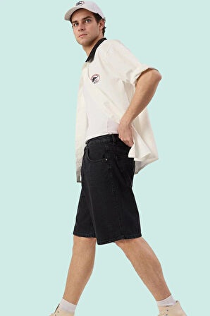 Erkek Pamuk Denim Şort; Rahat Geniş Paça Fermuarlı Yazlık Günlük Kullanım Kaliteli Malzeme