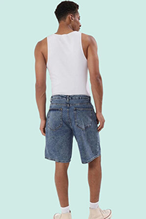 Erkek Pamuk Denim Şort; Rahat Geniş Paça Fermuarlı Yazlık Günlük Kullanım Kaliteli Malzeme