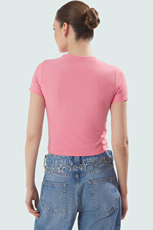 Kısa Kol Örme Bluz Bisiklet Yaka Fitted Ottoman Kumaş Yazlık Rahat Ve Şık Trend Tasarım