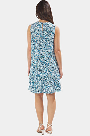 Şık Viskoz Mini Elbise Bisiklet Yaka Geniş Kesim Yazlık Özel Tasarım Konforlu