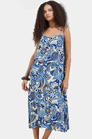 Şık Viskoz Midi Elbise Geometrik Desen Düz Kesim Günlük Yazlık Profesyonel Görünüm Yüksek Kalite