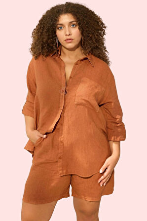 Kadın Keten Rahat Gömlek Büyük Beden Günlük ve Plaj Kombinleri Hafta Sonu Kaliteli Malzeme