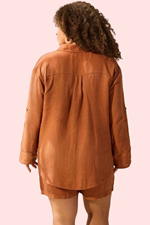 Kadın Keten Rahat Gömlek Büyük Beden Günlük ve Plaj Kombinleri Hafta Sonu Kaliteli Malzeme