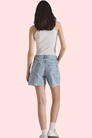 Kadın Yüksek Bel Pamuk Denim Şort Geniş Paça City Short Yazlık Günlük Yaz Aylarının Vazgeçilmezi