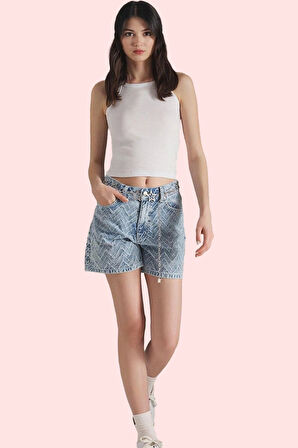 Kadın Yüksek Bel Pamuk Denim Şort Geniş Paça City Short Yazlık Günlük Yaz Aylarının Vazgeçilmezi