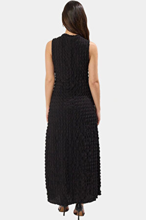 Astarlı A Line Gofre Dokulu Polyester Maxi Elbise Rahat Günlük Stil Kullanım İçin