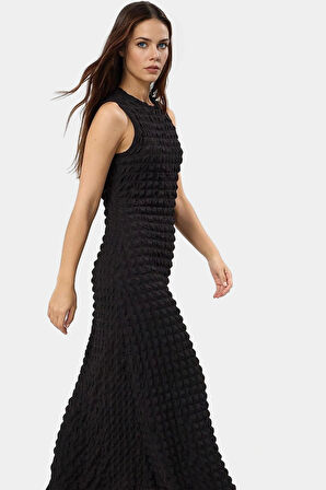 Astarlı A Line Gofre Dokulu Polyester Maxi Elbise Rahat Günlük Stil Kullanım İçin