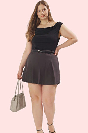 Büyük Beden Kadın Şort Etek; Dokuma Kumaş Yüksek Bel Kısa Boy Günlük Kullanım Modern Tasarım