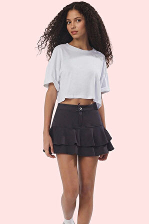 Kadın Şort Etek İnterlok Örme Kumaş Fırfırlı Detay Günlük Casual Stil Yaz Aylarının Vazgeçilmezi