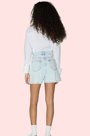 Kadın Pamuklu Baskılı Kiraz Desenli Denim City Short Şort Rahat Günlük Kullanım Hafta Sonu