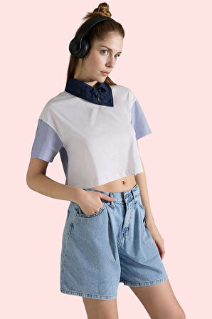 Kadın Yüksek Bel Pileli Denim Bermuda Şort Pamuk Yaz Aylarının Vazgeçilmezi Günlük Kullanım