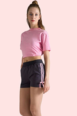 Kadın Spor Şort Renk Bloklu Desen Biyeli Kısa Boy Günlük Kullanım Yaz Aylarının Vazgeçilmezi