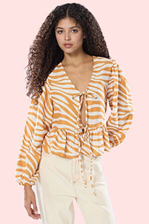 Kadın Bağcıklı Animal Desenli Regular Gömlek Rahat Kesim Günlük Kombinler Kaliteli Malzeme