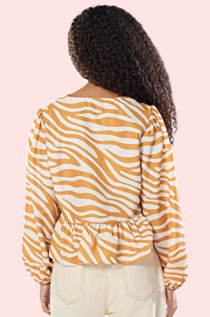 Kadın Bağcıklı Animal Desenli Regular Gömlek Rahat Kesim Günlük Kombinler Kaliteli Malzeme