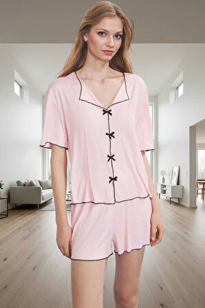 Rahat Pijama Takımı Kaşkorse Örme Yazlık Şortlu Ev Giysisi Dayanıklı Malzeme Konforlu Kesim