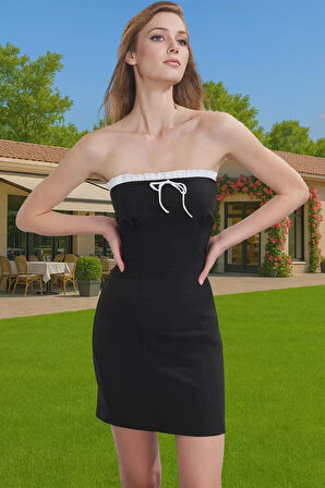 Yazlık Mini Straplez Abiye Elbise Polyester Elastan Dokuma Kumaş Premium Kalite Kaliteli İşçilik