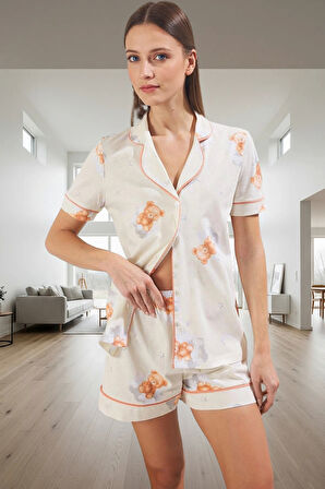 Evde Rahatlık İçin %100 Pamuklu Ayıcıklı Pijama Takımı Mükemmel Uyum Dayanıklı Malzeme