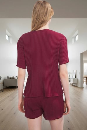 Rahat Kesim Pijama Takımı Yumuşak Örme Kumaş Yazlık Şort ve Tişört Uzun Ömürlü