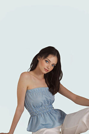 Rahat ve Şık Çizgili Kolsuz Bluz Yazlık Terrycotton Kumaş Trend Tasarım