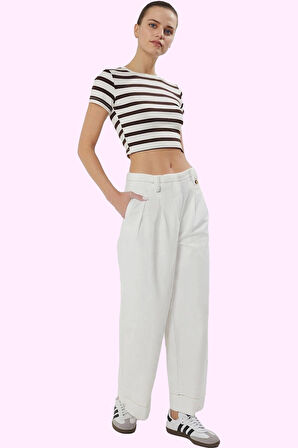 Kadın Pamuk Regular Pantolon Geniş Paça Wide Leg Günlük Stil Hafta Sonu Yaz Aylarının Vazgeçilmezi