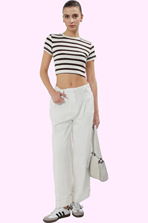 Kadın Pamuk Regular Pantolon Geniş Paça Wide Leg Günlük Stil Hafta Sonu Yaz Aylarının Vazgeçilmezi