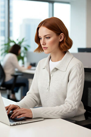 Kadın Şık ve Konforlu Günlük Regular Kalıp Polo Yaka Saç Örgü Triko Kışlık Kazak Kaliteli