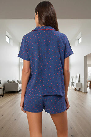 Kalpli Desenli %100 Pamuk Müslin Pijama Takımı Yazlık Rahat Uyku Özenle Seçilmiş