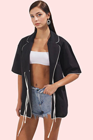 Kadın Pamuk Kısa Kollu Kruvaze Plaj Gömleği Şık ve Rahat Yazlık Kombin Yaz Aylarının Vazgeçilmezi