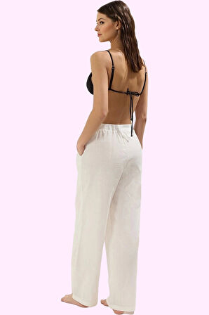 Kadın Rahat Pamuk Pantolon Uzun Boru Paça Yazlık Plaj Stili Günlük Kullanım Modern Tasarım