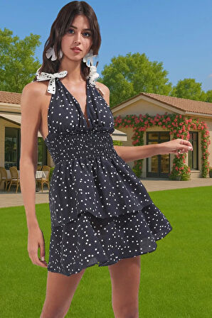 Şık Puantiyeli Yazlık Elbise %100 Pamuk Nefes Alabilir Modern Stil Kaliteli İşçilik Rahat Ve Şık